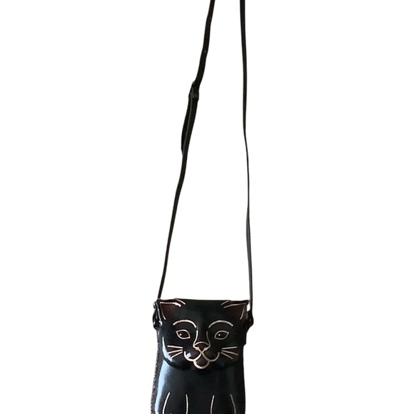 Black Cat Leather Crossbody Bag - Picture 4 of 15
